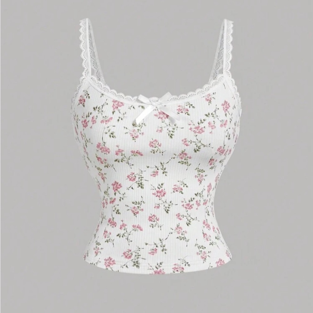 Floral Lace Trim Cami Top